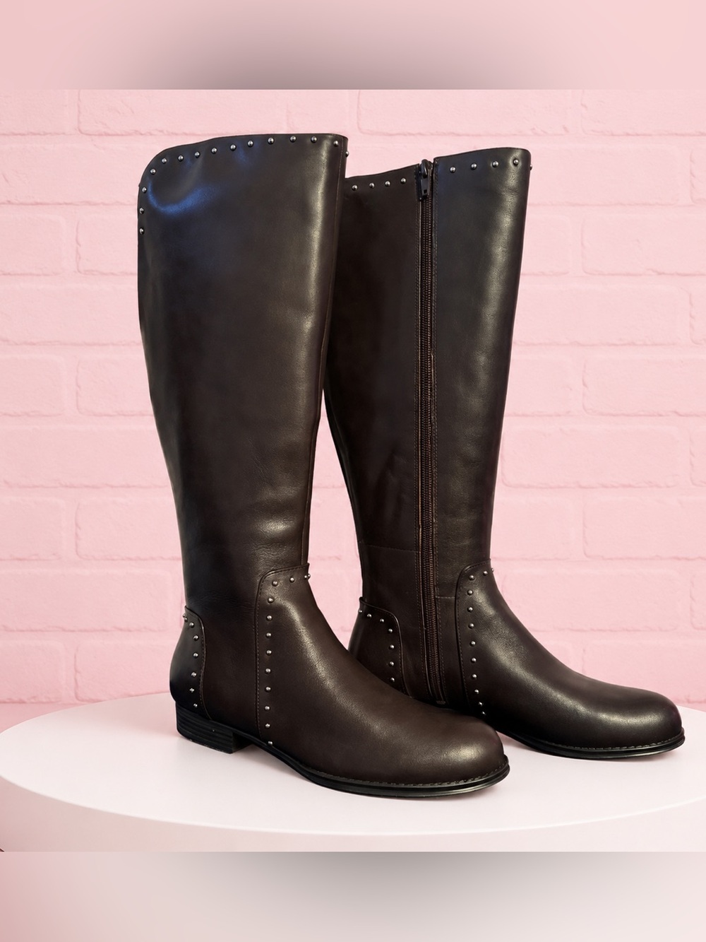 Isaac Mizrahi Brown Studded Knee High Riding Boots NWT Size 8